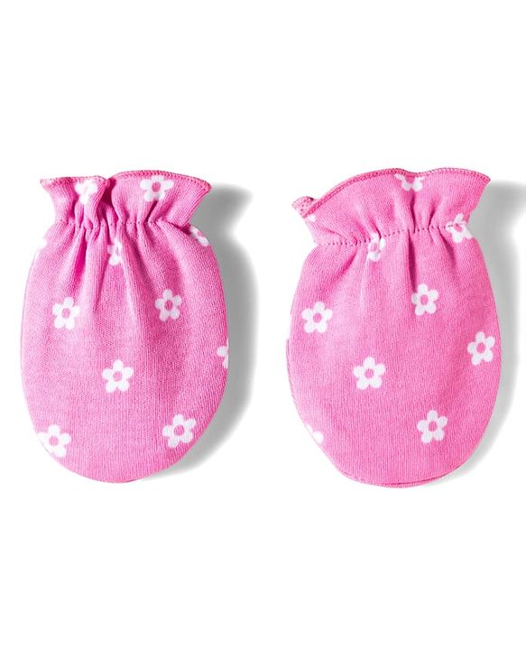 Babyhug 100% Cotton Mittens & Booties Set With Floral Print - Pink