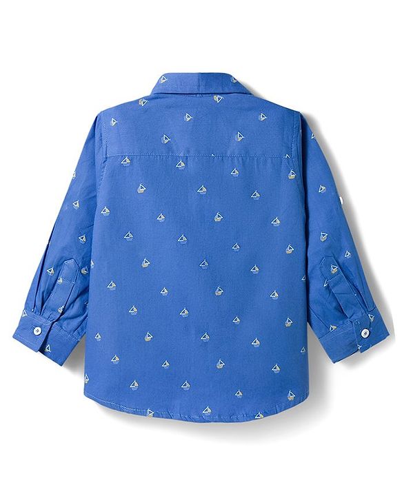 Babyhug Cotton Woven Full Sleeves Shirt with Ship Print - Blue