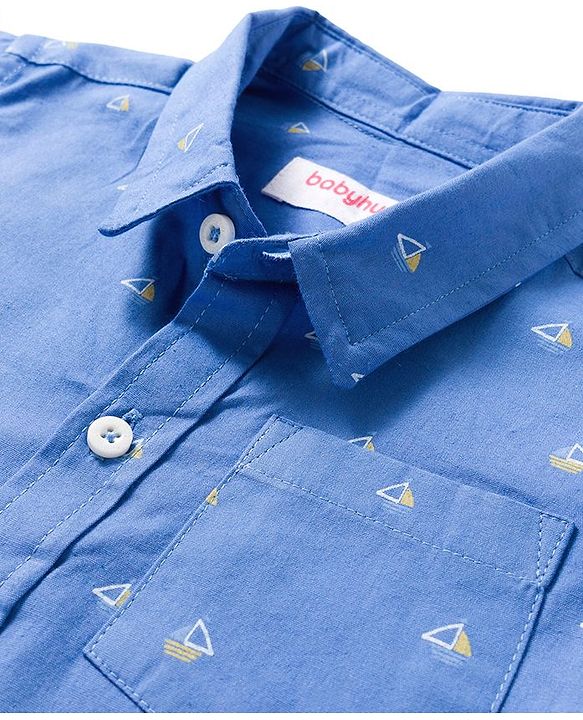 Babyhug Cotton Woven Full Sleeves Shirt with Ship Print - Blue