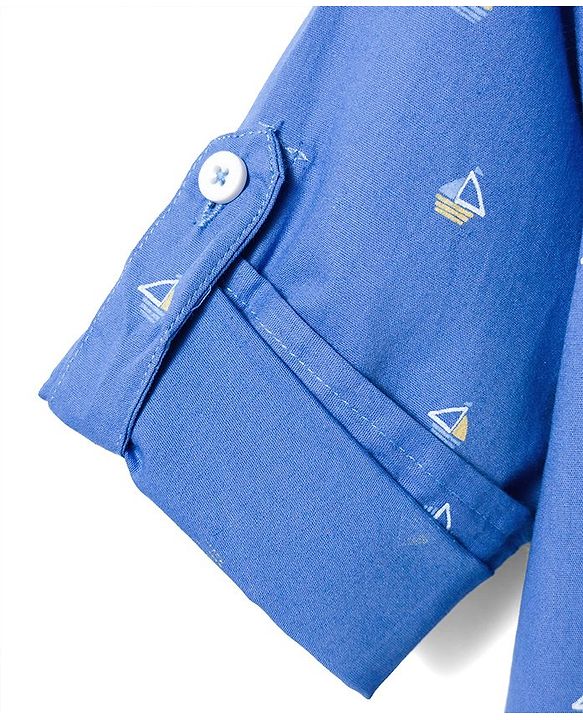 Babyhug Cotton Woven Full Sleeves Shirt with Ship Print - Blue