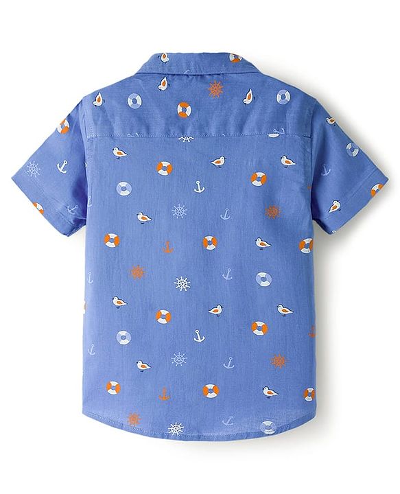 Babyhug Cotton Woven Half Sleeves Shirt With Nautical Theme Print - Blue