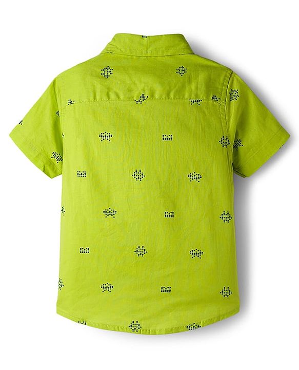 Babyhug Cotton Woven Half Sleeves Printed Shirt - Green