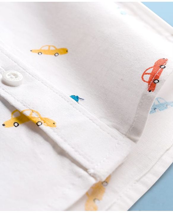 Babyhug Cotton Woven Half Sleeves Shirt With Vehicle Print - White