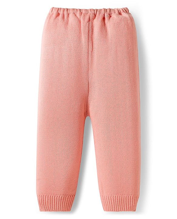 Babyhug Knitted Full Sleeves Sweater Set With Frill & Cable Knit Design - Pink