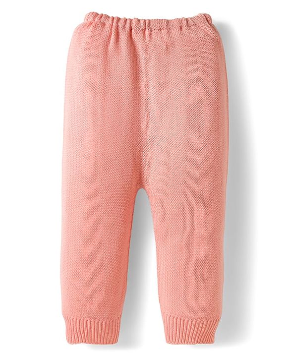 Babyhug Knitted Full Sleeves Sweater Set With Frill & Cable Knit Design - Pink