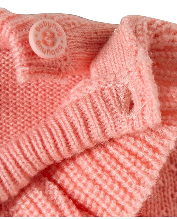 Babyhug Knitted Full Sleeves Sweater Set With Frill & Cable Knit Design - Pink
