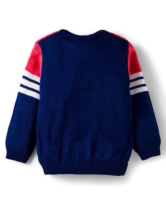 Babyhug Knit Full Sleeves Pullover Sweater with Stripes - Navy Blue & Red