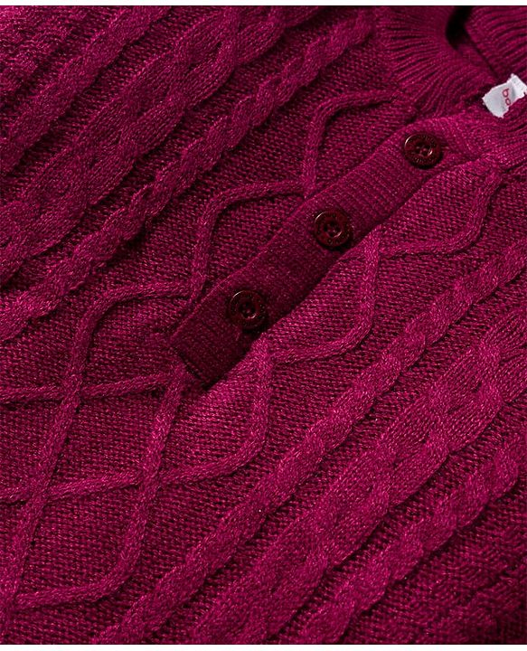 Babyhug Knitted Full Sleeves Pullover Sweater With Cable Knit Design - Wine