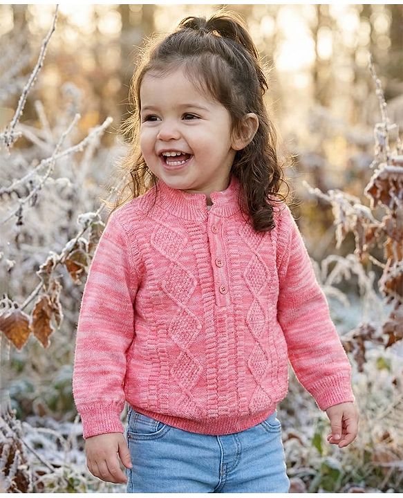 Babyhug Knit Full Sleeves Pullover Sweater with Cable Knit Design - Pink