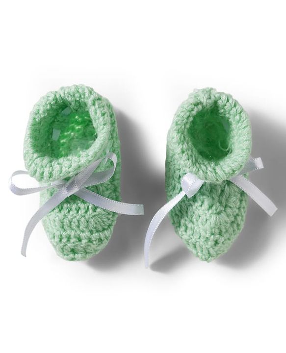 Babyhug Hand Knit Woollen Cap Mitten & Booties Set with Bow Applique Sea Green - Diameter 10 cm