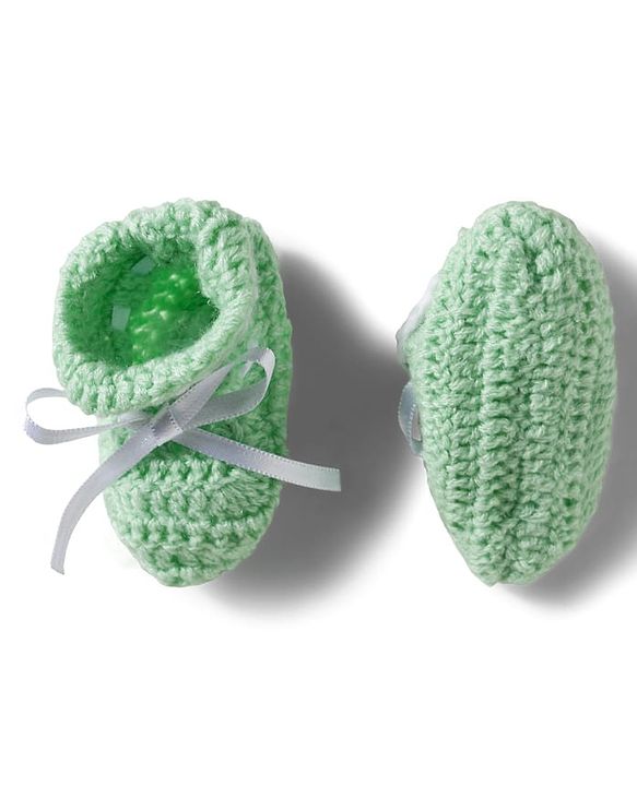 Babyhug Hand Knit Woollen Cap Mitten & Booties Set with Bow Applique Sea Green - Diameter 10 cm
