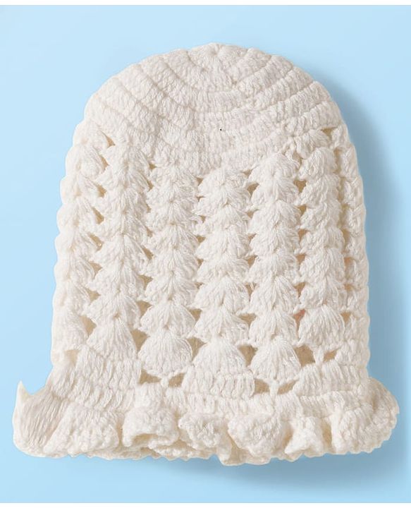 Babyhug Hand Knit Woollen Cap with Floral Embroidery White - Diameter  11 cm