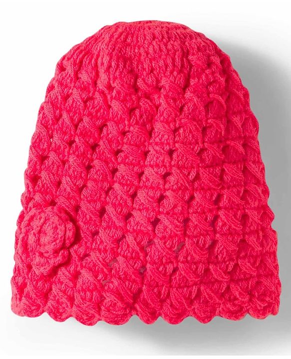 Babyhug Hand Knit Woollen Cap with Floral Embroidery Red - Diameter 12 cm