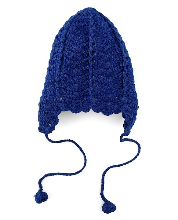 Babyhug Hand Knit Cap With Floral Applique Navy Blue - 12 cm Diameter