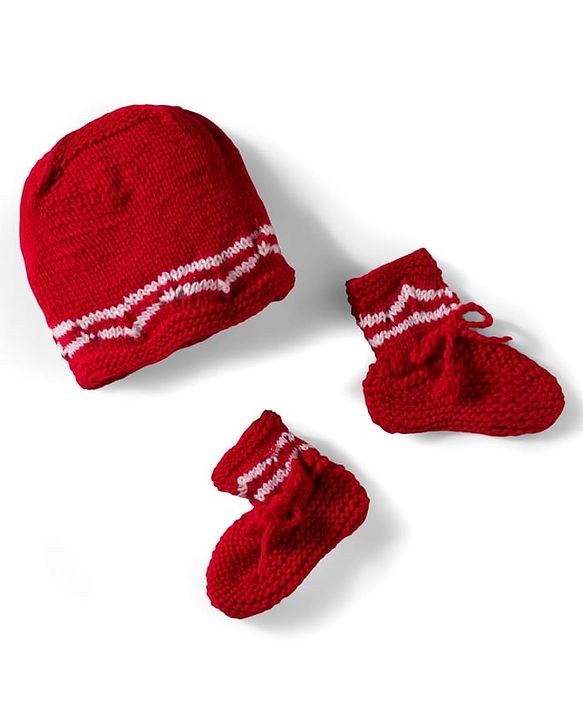 Babyhug Hand Knit Woollen Cap and Bootie Set Red - Diameter 11 cm
