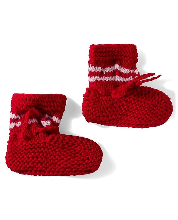 Babyhug Hand Knit Woollen Cap and Bootie Set Red - Diameter 11 cm