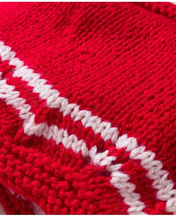 Babyhug Hand Knit Woollen Cap and Bootie Set Red - Diameter 11 cm