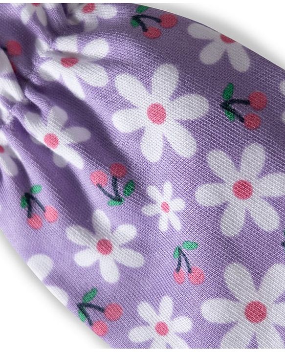 Babyhug 100% Cotton Knit Mittens & Booties with Floral Print - Lavender