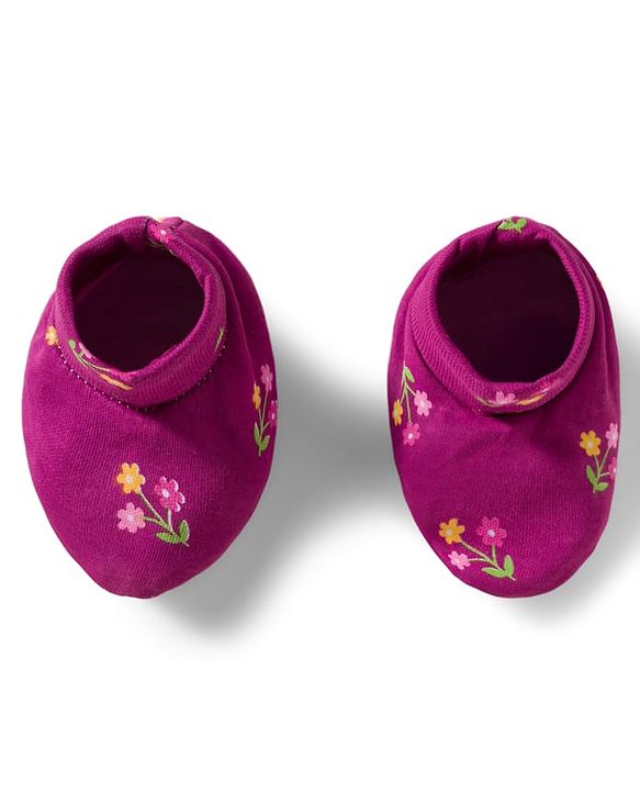 Babyhug 100% Cotton Knit Cap Mittens And Booties Set with Floral Print Wine - Diameter 16 cm