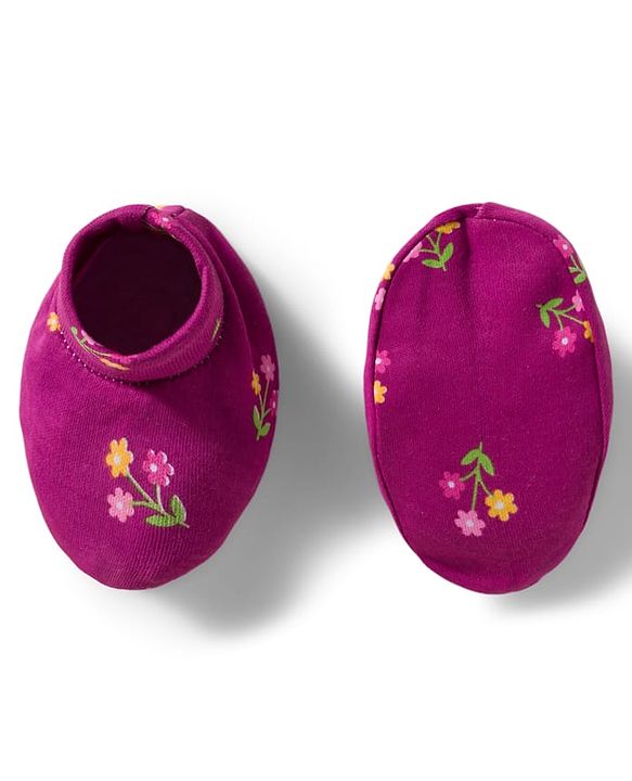 Babyhug 100% Cotton Knit Cap Mittens And Booties Set with Floral Print Wine - Diameter 16 cm