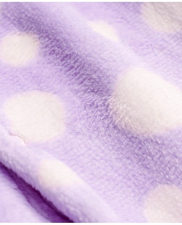 Babyhug Velour Knit Full Sleeves Front Open Fur Co-ords Winter Night Suit with Polka Dot Print - Lavender