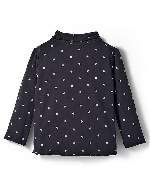 Babyhug Knit Full Sleeves Turtle Neck Winter T-Shirt With Polka Dots - Black