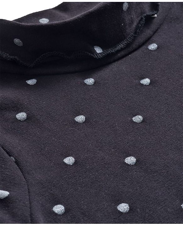 Babyhug Knit Full Sleeves Turtle Neck Winter T-Shirt With Polka Dots - Black