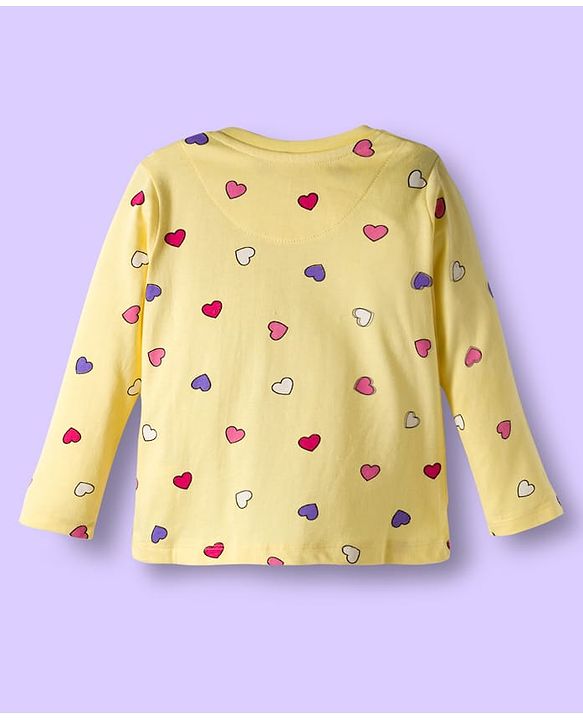 Babyhug Cotton Knit Full Sleeves Co-ords Night Suit With Heart Print - Yellow
