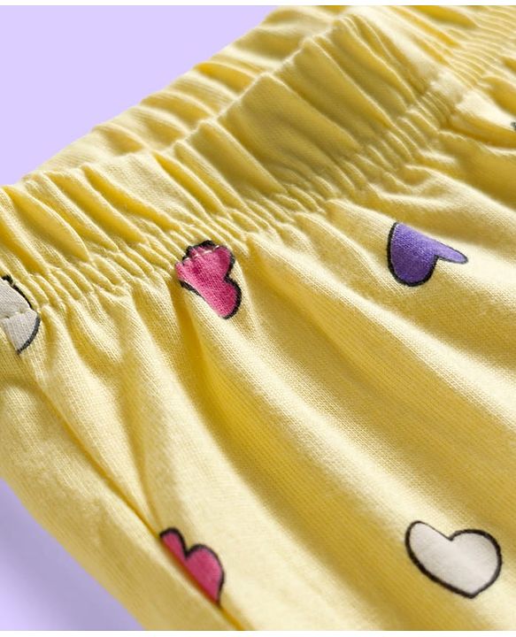 Babyhug Cotton Knit Full Sleeves Co-ords Night Suit With Heart Print - Yellow