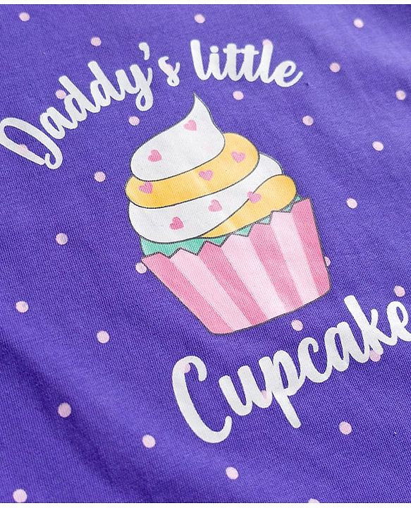 Babyhug Cotton Knit Full Sleeves Nighty With Text & Polka Dots Print - Violet