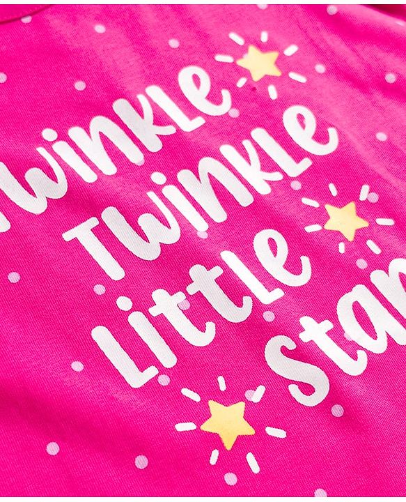 Babyhug Cotton Knit Full Sleeves Nighty With Text & Polka Dot Print - Pink
