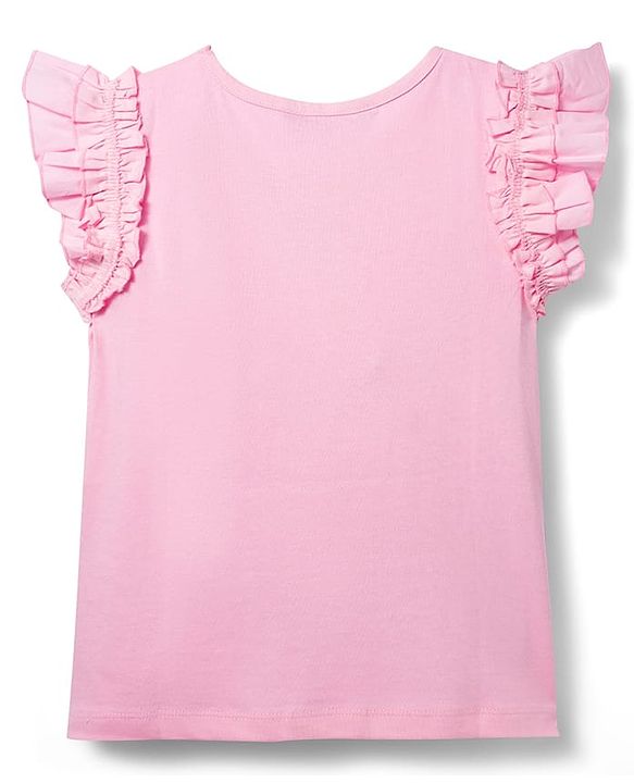 Pine Kids Cotton Knit Frill Sleeves Top With Butterfly Embriodery - Pink