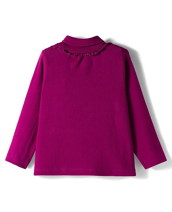 Babyhug Single Jersey Knit Full Sleeves Turtle Neck Winter T-Shirt with Bow Applique - Wine