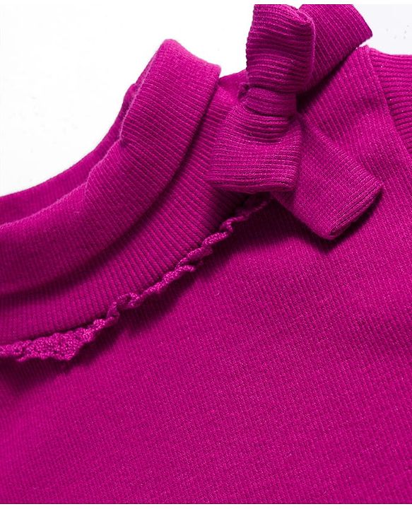 Babyhug Single Jersey Knit Full Sleeves Turtle Neck Winter T-Shirt with Bow Applique - Wine