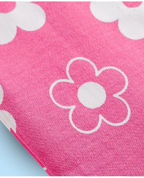 Babyhug Cotton Knit Full Length Diaper Leggings With Floral Print Pack Of 3 - Pink Yellow & White