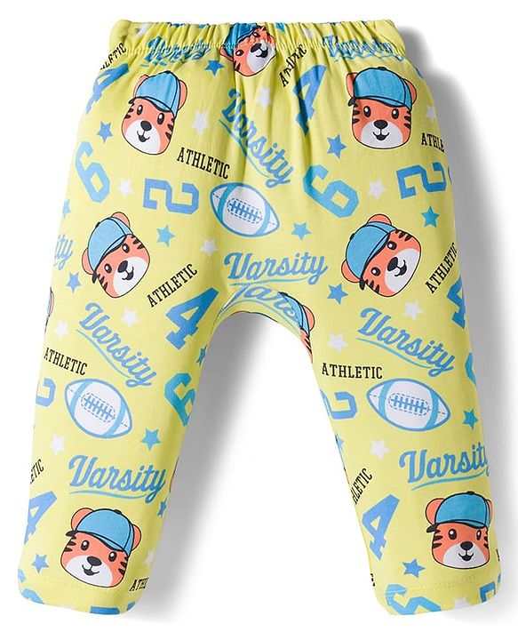Babyhug Interlock Knit Full Length Diaper Leggings with Stripes & Vehicle Print Pack of 3 - Yellow & Blue
