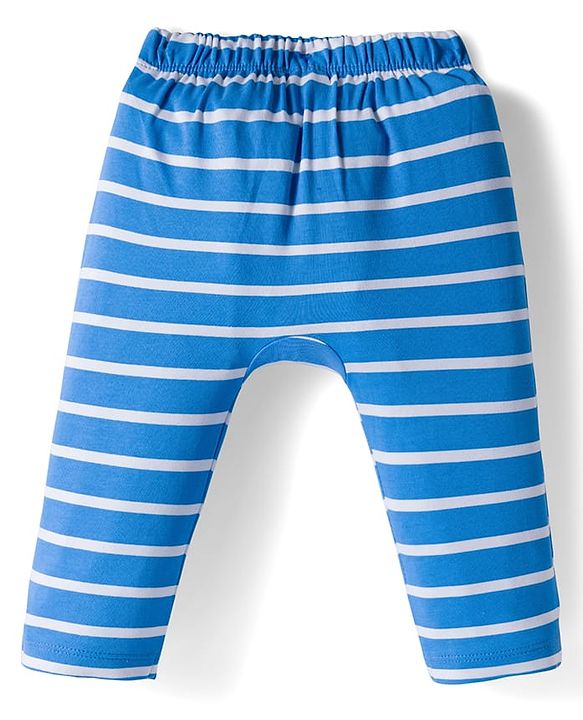 Babyhug Interlock Knit Full Length Diaper Leggings with Stripes & Vehicle Print Pack of 3 - Yellow & Blue