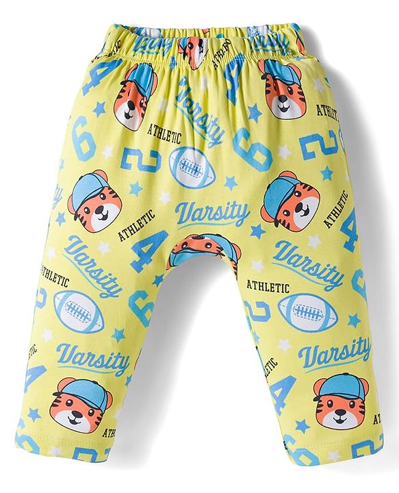 Babyhug Interlock Knit Full Length Diaper Leggings with Stripes & Vehicle Print Pack of 3 - Yellow & Blue