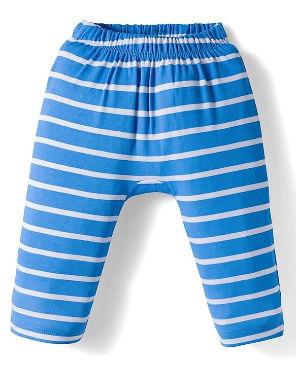 Babyhug Interlock Knit Full Length Diaper Leggings with Stripes & Vehicle Print Pack of 3 - Yellow & Blue