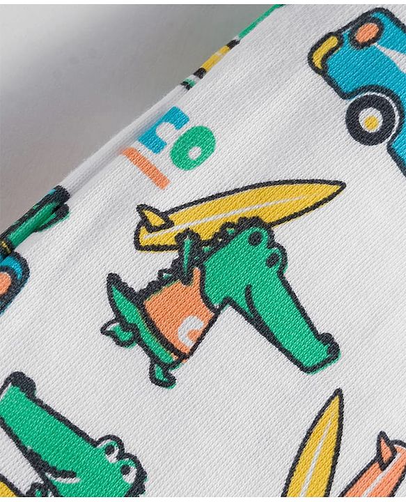 Babyhug Cotton Knit Full Length Diaper Pant With Stipes & Vehicle Print Pack Of 3 - Light Blue Yellow & Aqua