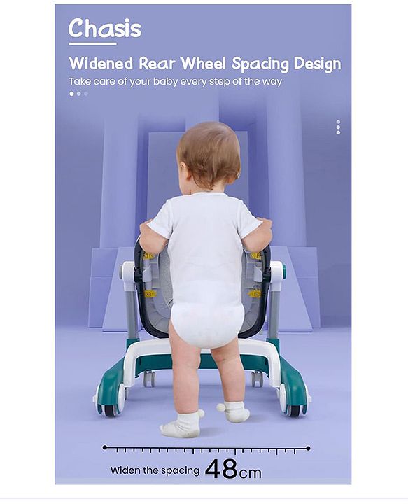 Babyhug 2 in 1 Baby Walker with Anti Fall Protection & Adjustable Height-Blue| Push Walker| Rear Wheels with Speed Control| Soft Padded Seat| Smooth Swivel Wheels| Musical Toy Tray with Engaging Toys