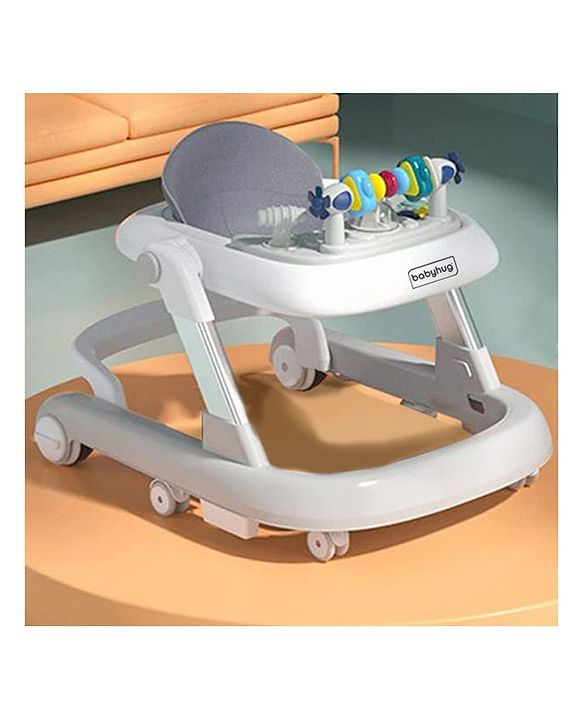 Babyhug 2 in 1 Baby Walker with Anti Fall Protection & Adjustable Height-Blue| Push Walker| Rear Wheels with Speed Control| Soft Padded Seat| Smooth Swivel Wheels| Musical Toy Tray with Engaging Toys