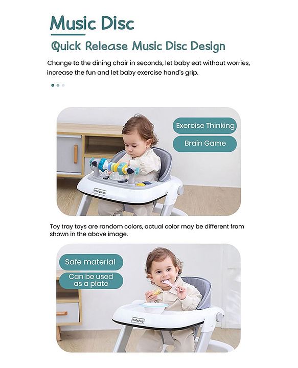 Babyhug 2 in 1 Baby Walker with Anti Fall Protection & Adjustable Height-Blue| Push Walker| Rear Wheels with Speed Control| Soft Padded Seat| Smooth Swivel Wheels| Musical Toy Tray with Engaging Toys