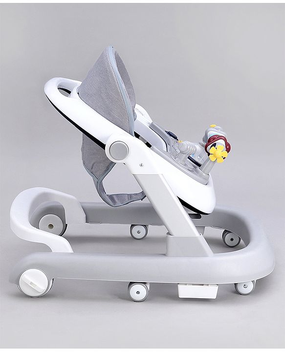 Babyhug 2 in 1 Baby Walker with Anti Fall Protection & Adjustable Height-Blue| Push Walker| Rear Wheels with Speed Control| Soft Padded Seat| Smooth Swivel Wheels| Musical Toy Tray with Engaging Toys