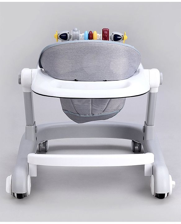 Babyhug 2 in 1 Baby Walker with Anti Fall Protection & Adjustable Height-Blue| Push Walker| Rear Wheels with Speed Control| Soft Padded Seat| Smooth Swivel Wheels| Musical Toy Tray with Engaging Toys