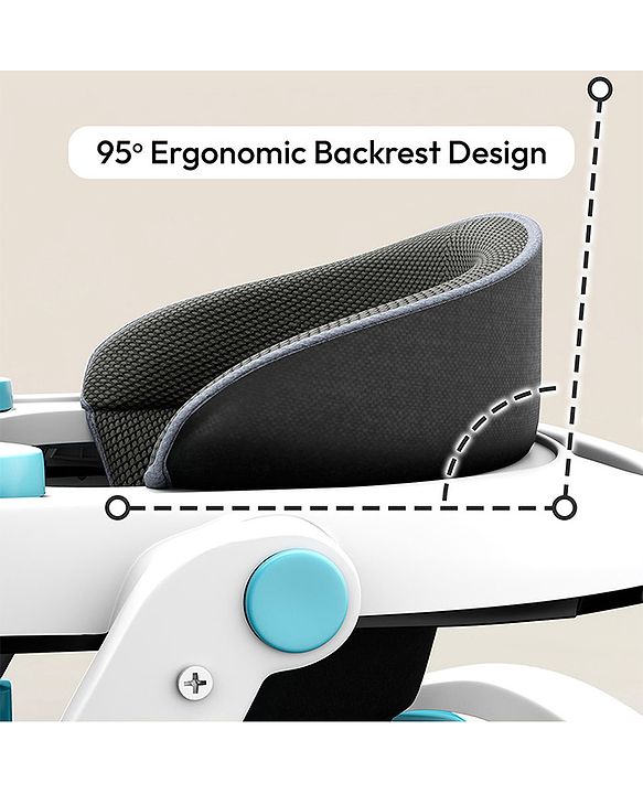 Babyhug 2 in 1 Baby Walker with Anti Fall Protection & Adjustable Height-Blue| Push Walker| Rear Wheels with Speed Control| Soft Padded Seat| Smooth Swivel Wheels| Musical Toy Tray with Engaging Toys