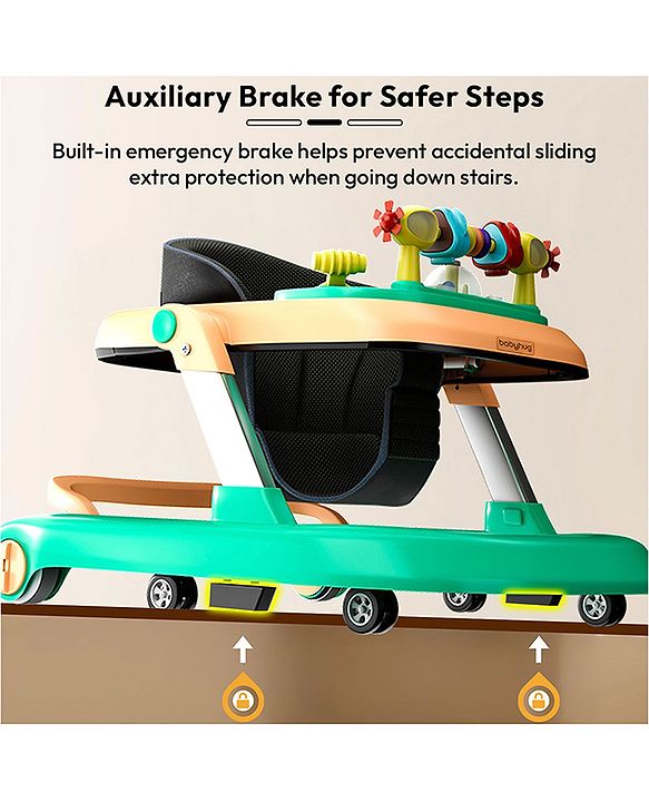 Babyhug 2 in 1 Baby Walker with Anti Fall Protection & Adjustable Height-Blue| Push Walker| Rear Wheels with Speed Control| Soft Padded Seat| Smooth Swivel Wheels| Musical Toy Tray with Engaging Toys