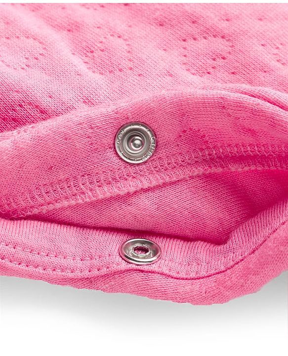 Babyhug Cotton Knit Full Sleeves Footed & Hooded Quilted Romper With Animal Embroidery - Pink