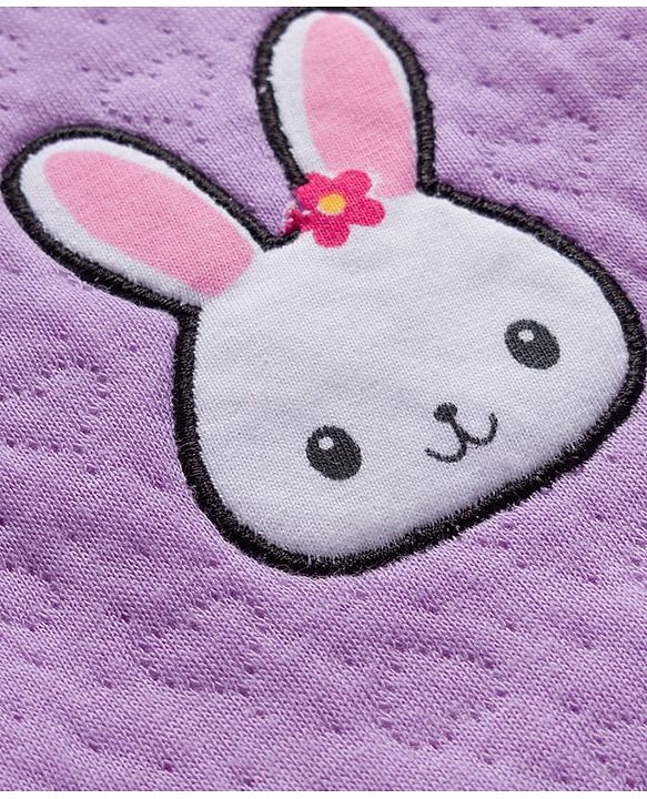 Babyhug Cotton Knit Full Sleeves Front Open Winter Wear Quilted Romper with Heart & Bunny Detailing - Lavender