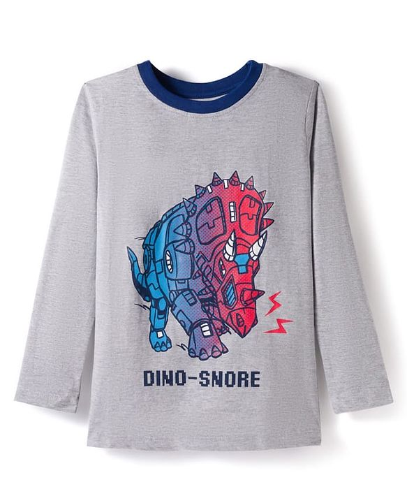 Pine Kids Single Jersey Knit Full Sleeves Night Suit With Dino Print - White